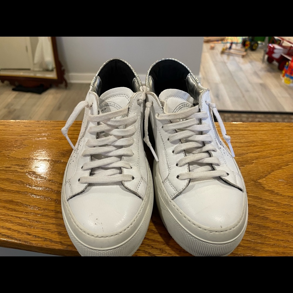 P448 white tennis shoes! Gently worn!